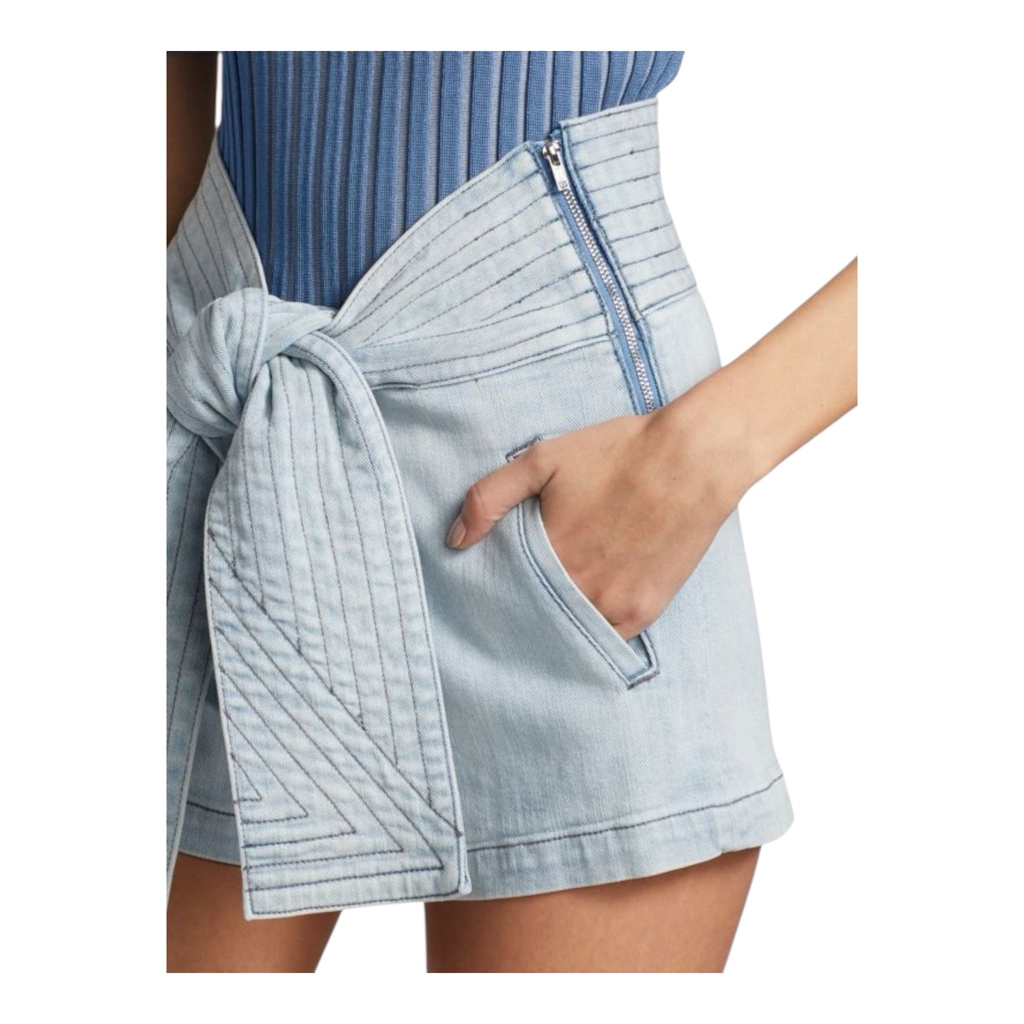 Trapunto Tie-Waist Denim Shorts size 25