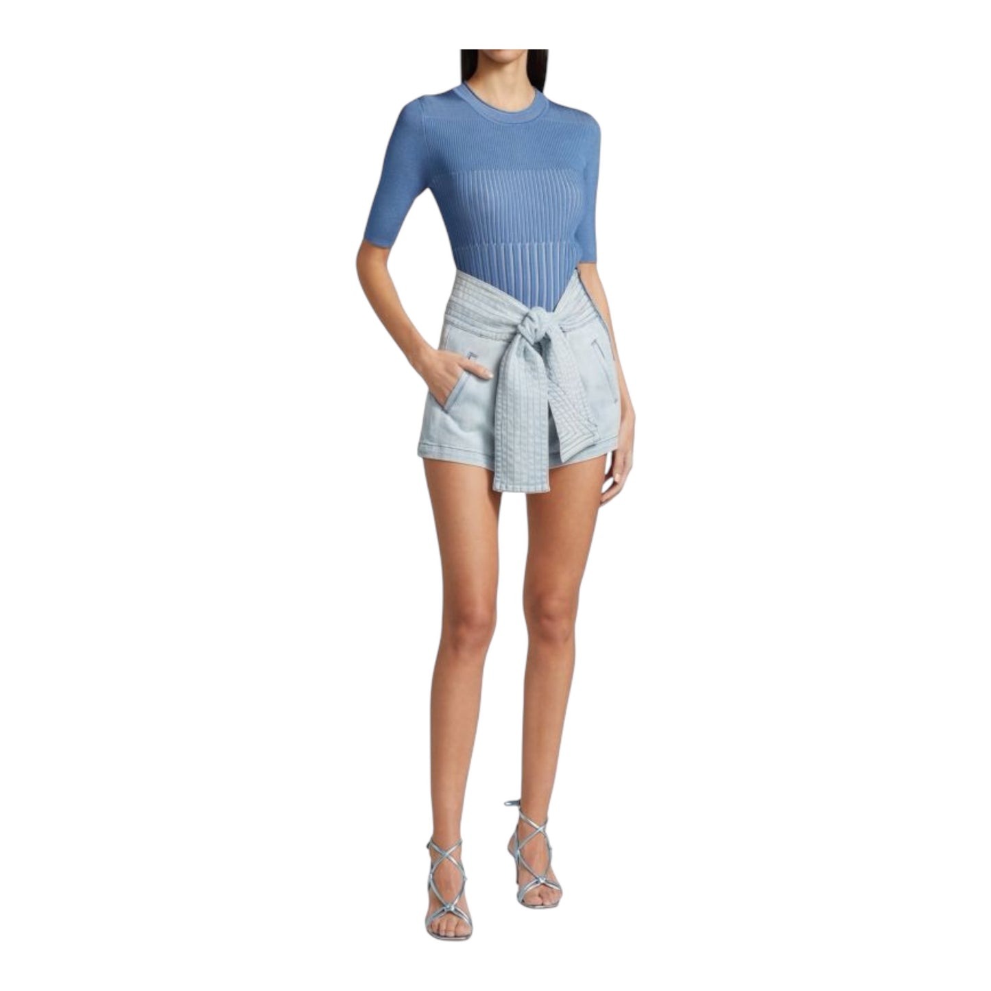Trapunto Tie-Waist Denim Shorts size 25