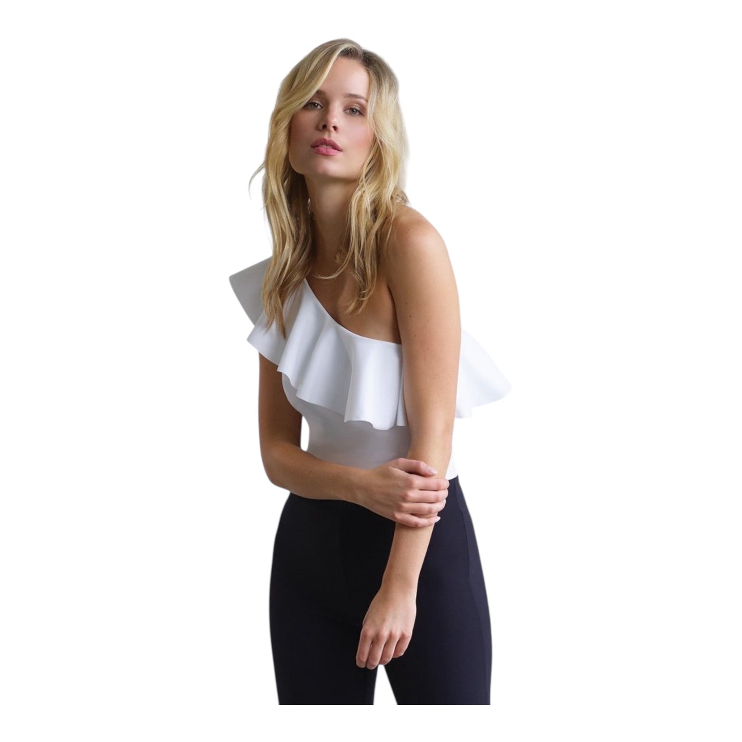Bonded One Shoulder Ruffle Bodysuit size Xsmall