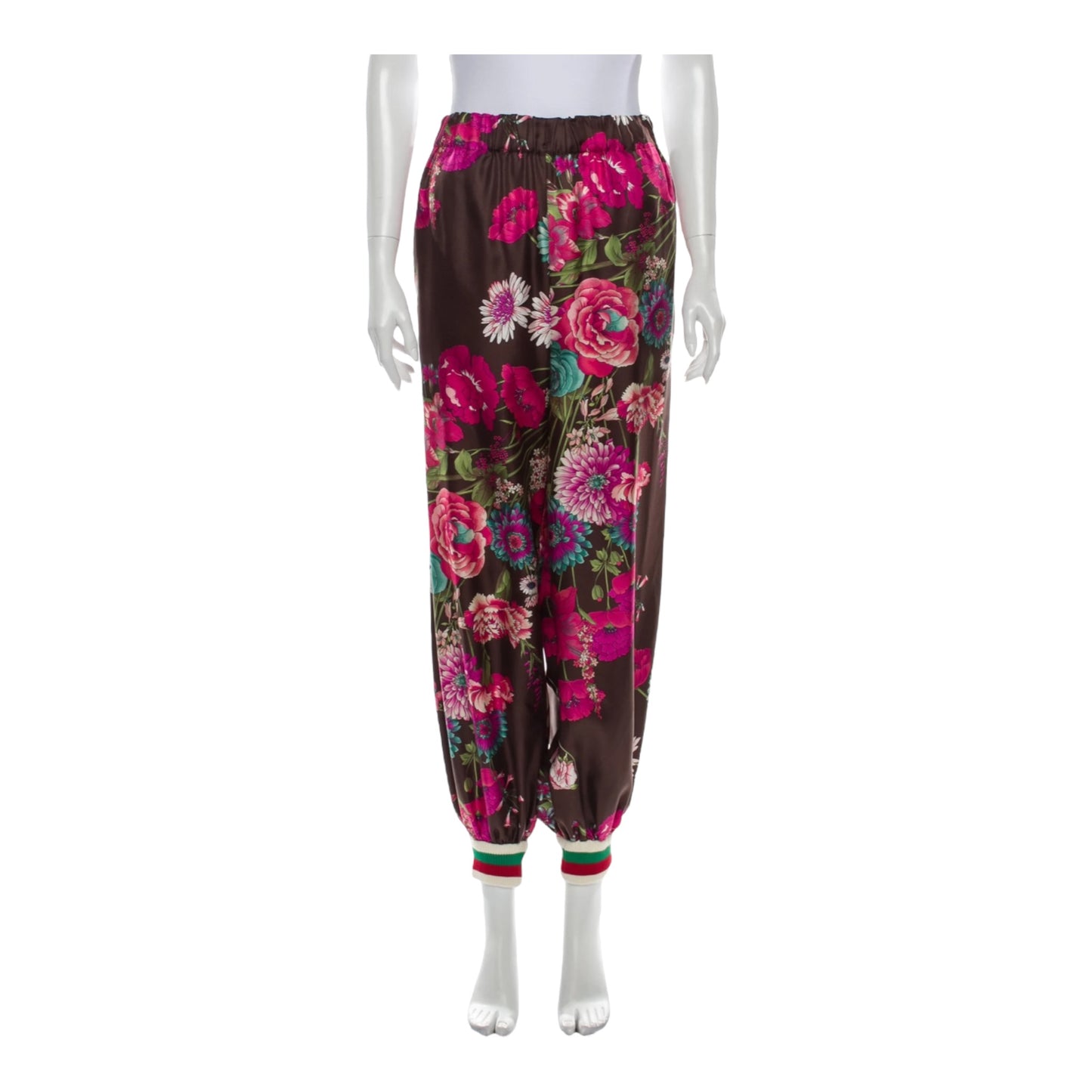 Floral Print Silk-Twill Trackpant size 44