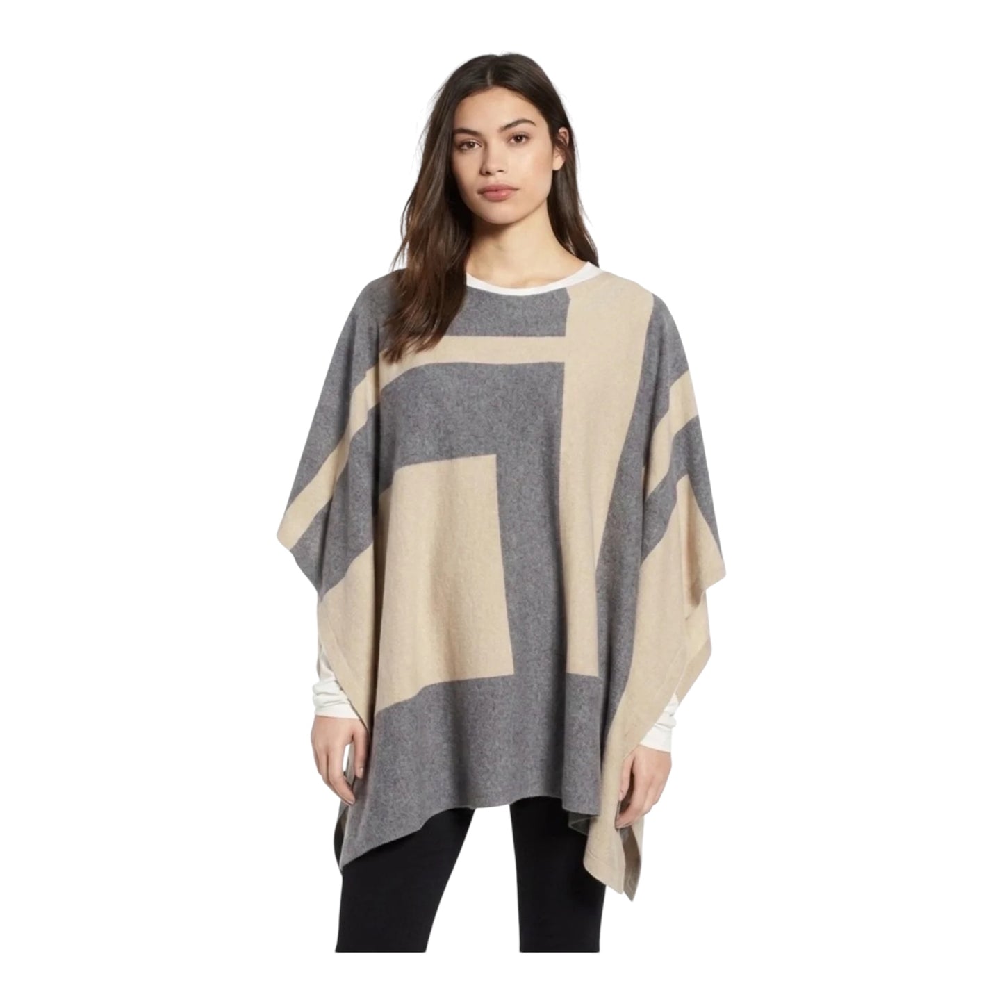 Cashmere Merino Colorblock Poncho size One Size