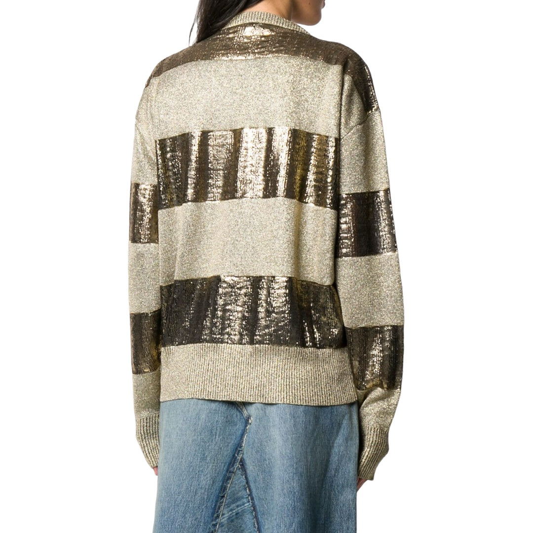 Metallic Stripe Linen Blend Sweater Large
