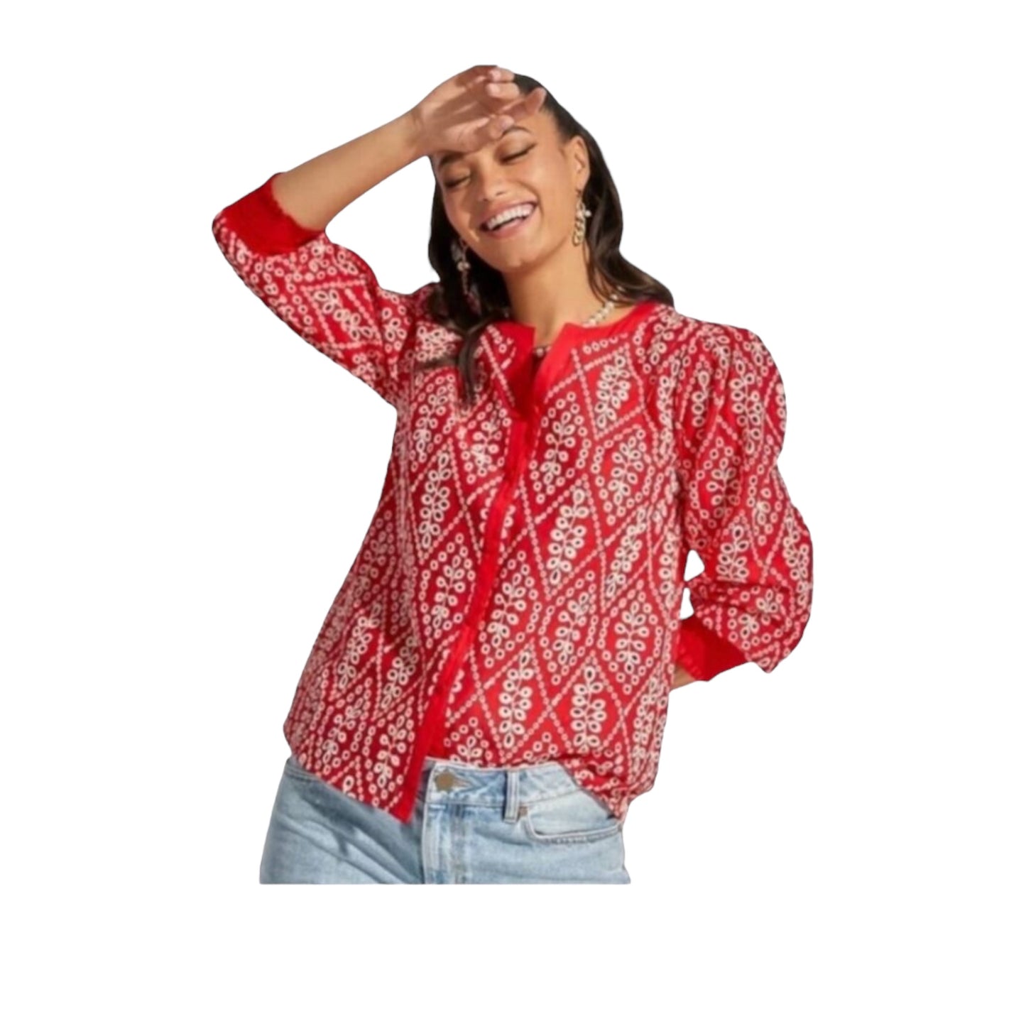 Embroidered Eyelet Top size Medium