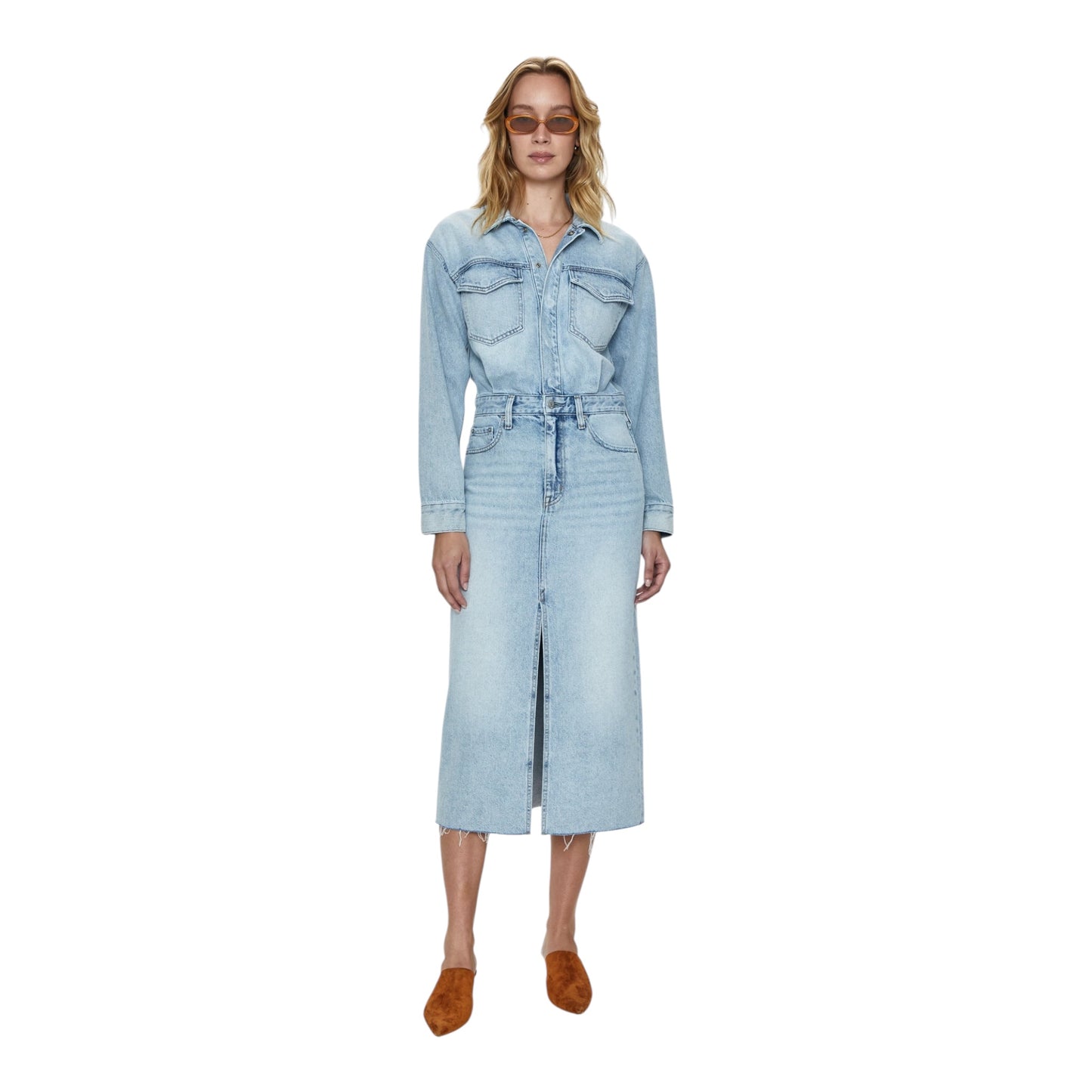 Amira Long Sleeve Denim Midi Dress size Large New with Tags