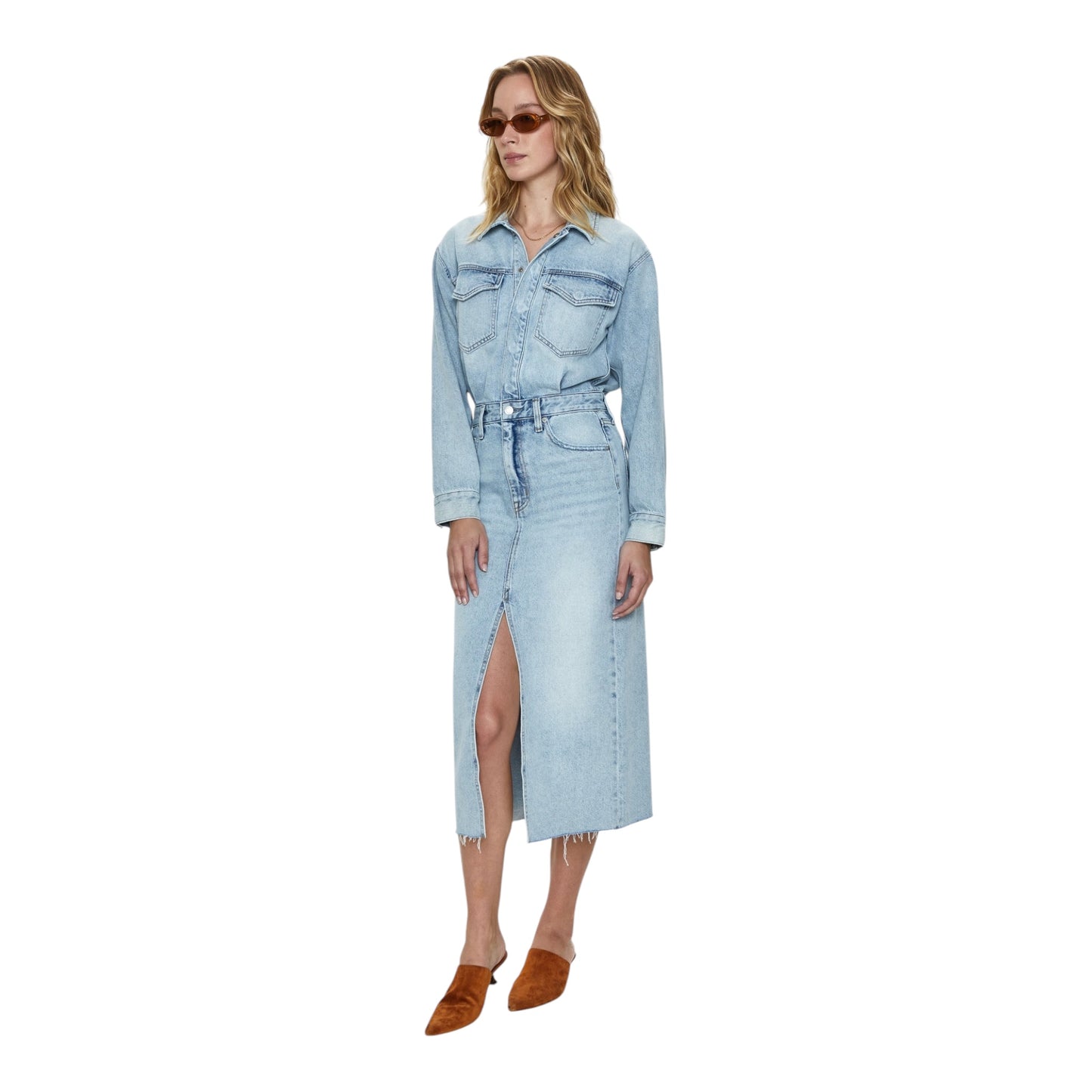 Amira Long Sleeve Denim Midi Dress size Large New with Tags