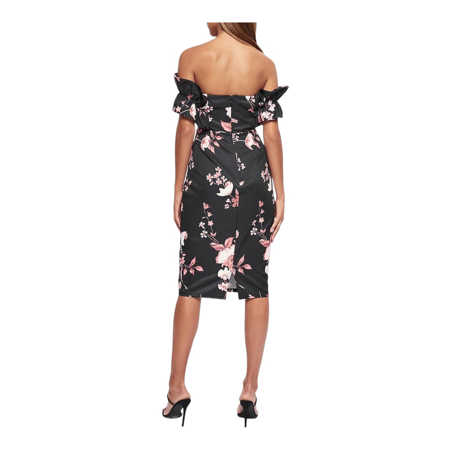 Floral Ruffle Bardot Bodycon Dress size 10