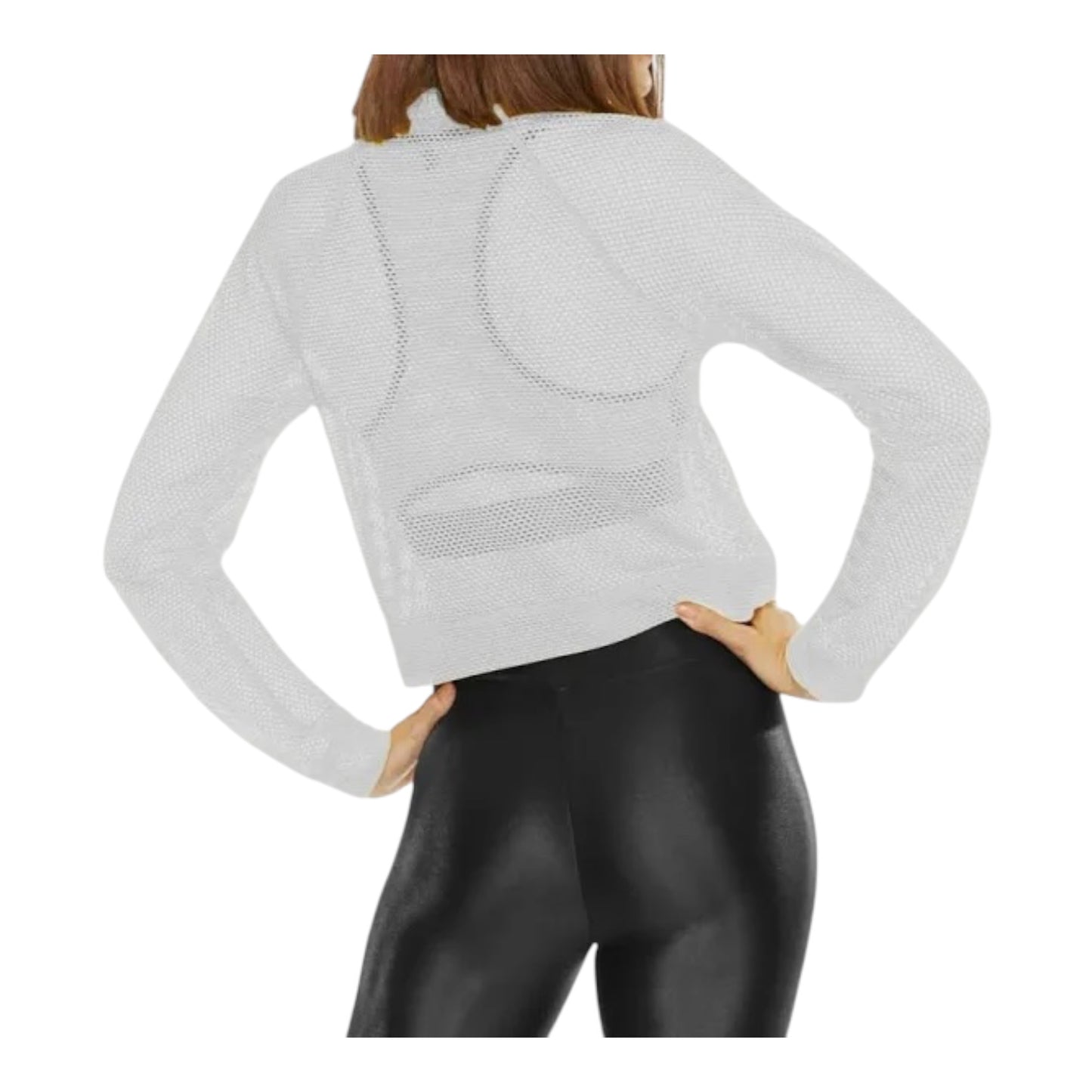 Open Mesh Raglan Sleeves Cropped Pullover size Small
