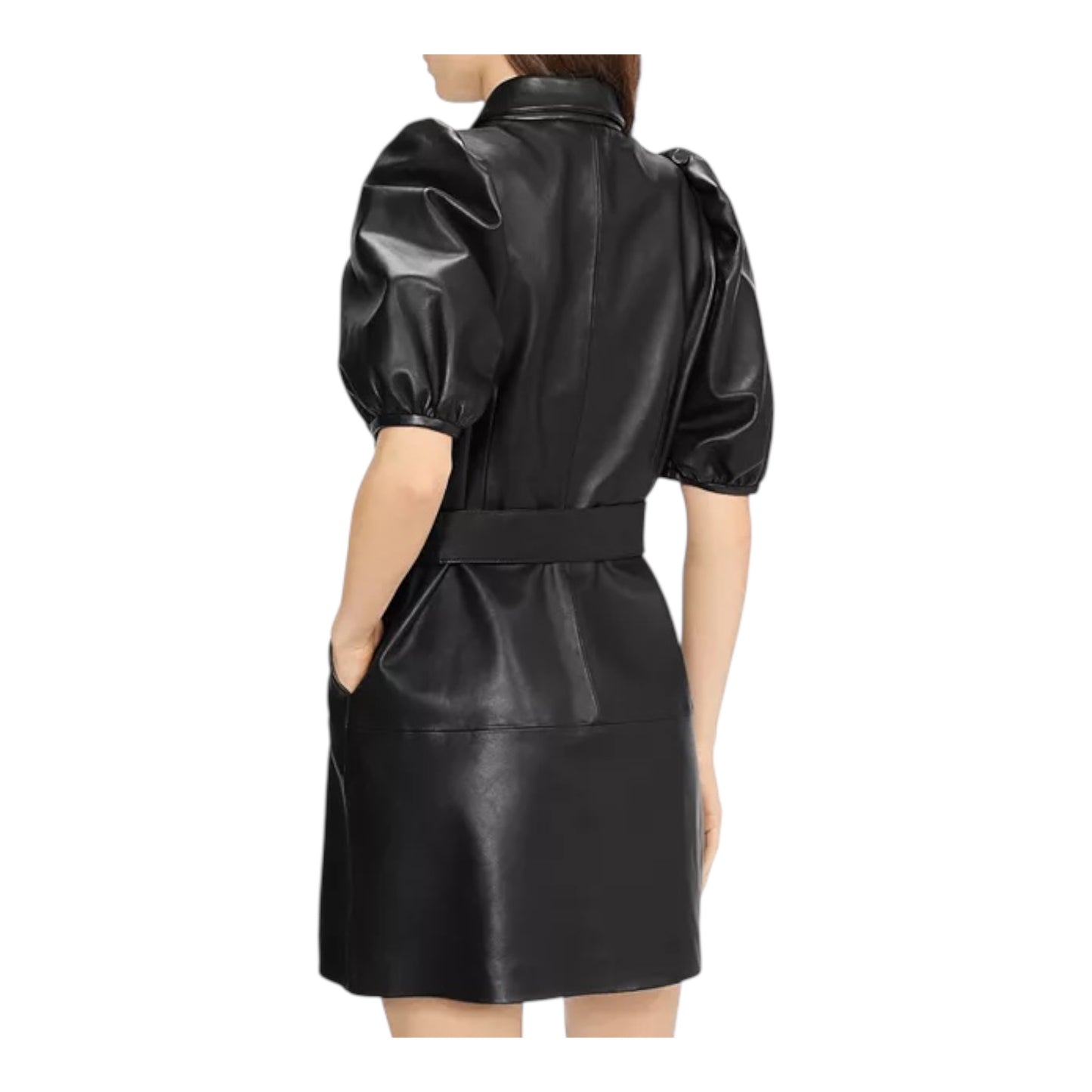Chrisee Puff Sleeve Leather Shirt Dress size 4