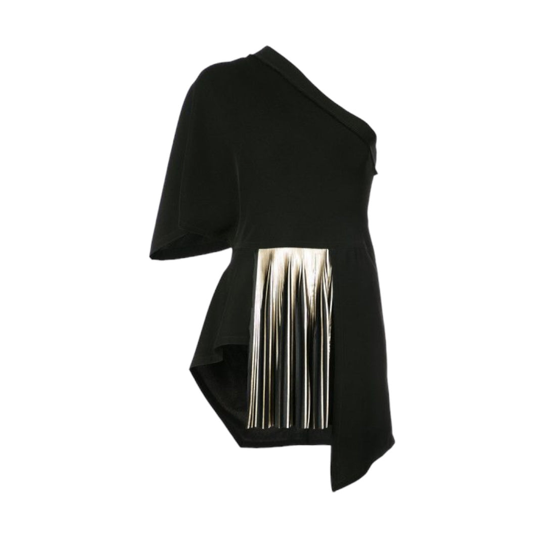 One Shoulder Top With Foil Pleats Size 8