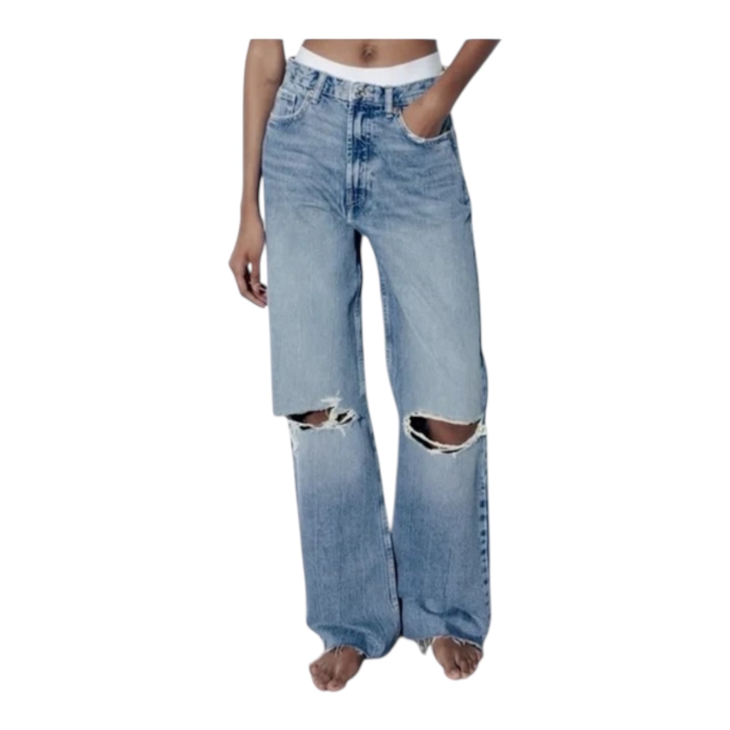 Ripped High Rise TRF Wide Leg Jeans size 4(36)