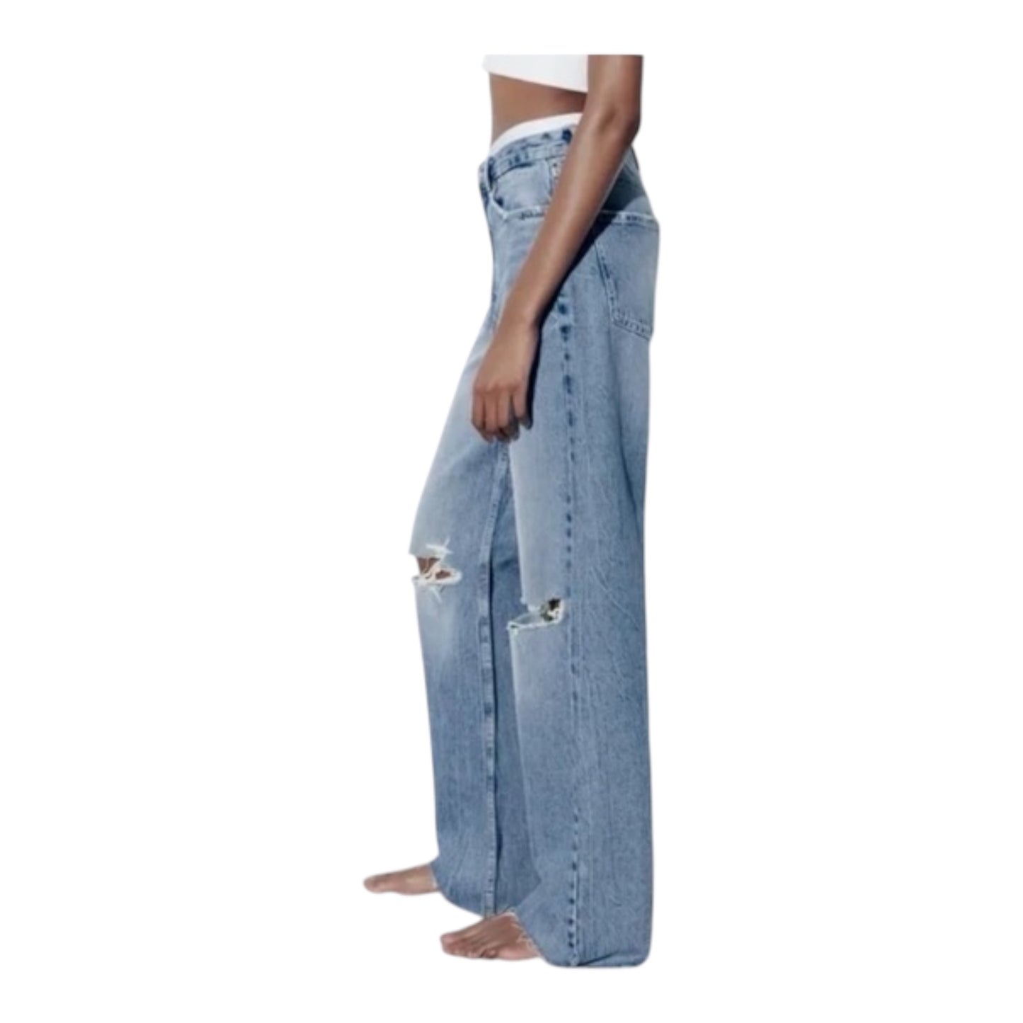 Ripped High Rise TRF Wide Leg Jeans size 4(36)