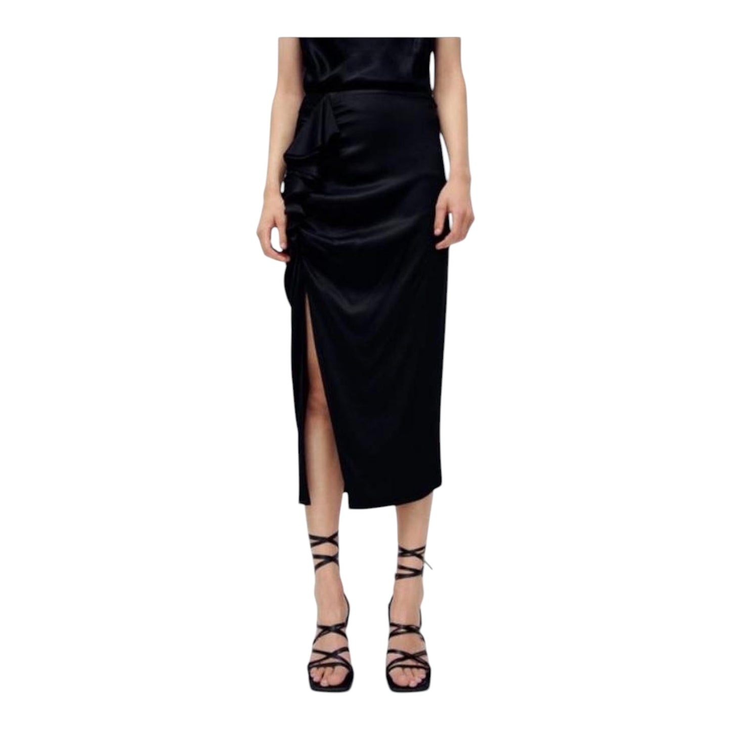 Draped Ruffle Midi Satin Skirt size XLarge New with Tags