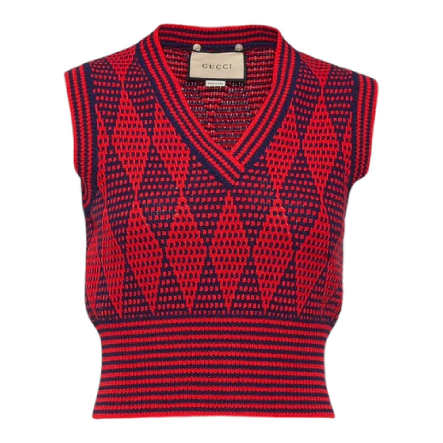 Detachable-Collar Geometric-Jacquard Wool Top size Medium