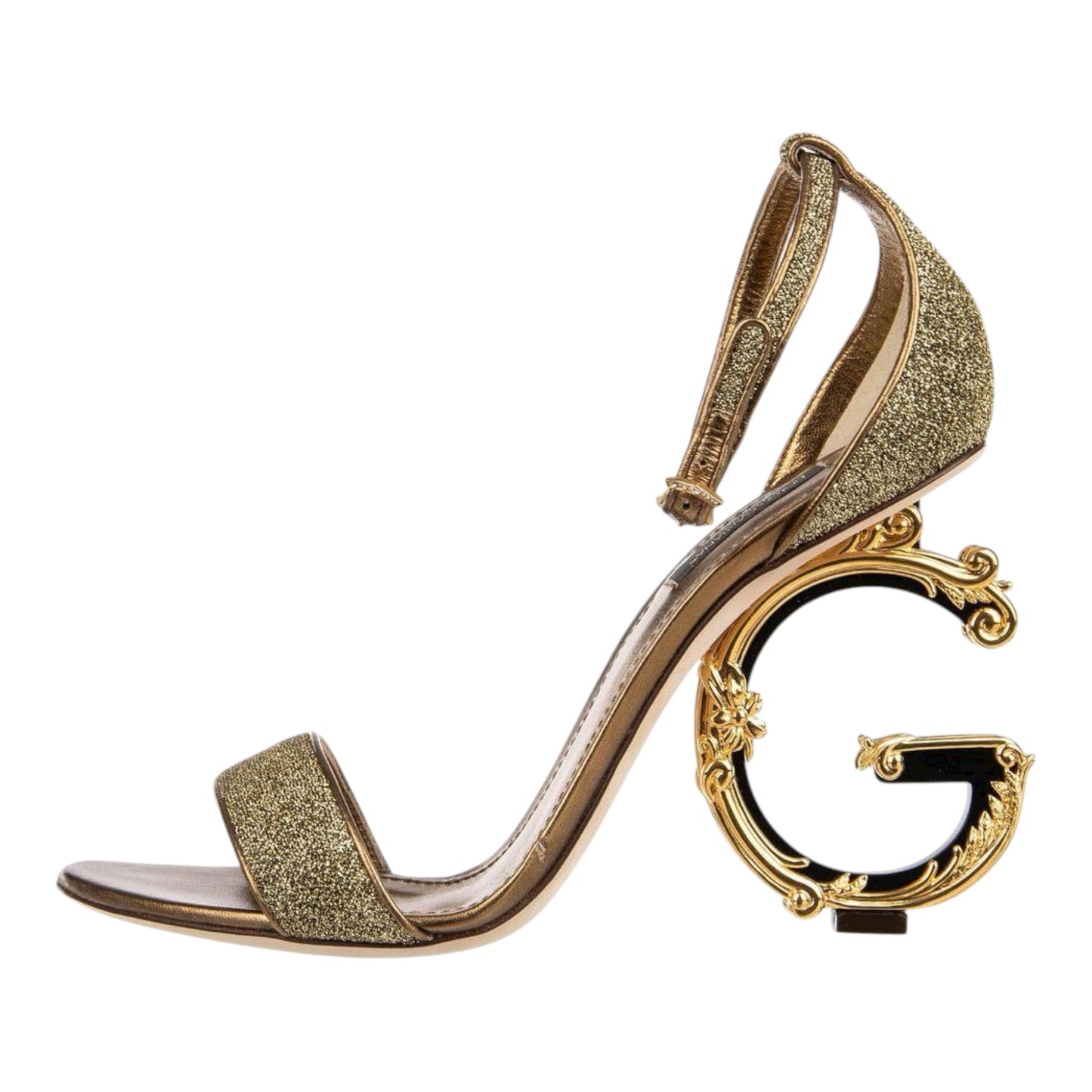 Gold Lurex Fabric Bette Sculpture Heel Open Toe Sandals size 39.5