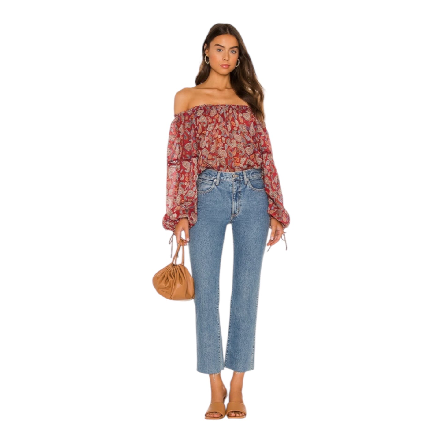 Sundown Red Paisley Bodysuit Blouse size XSmall