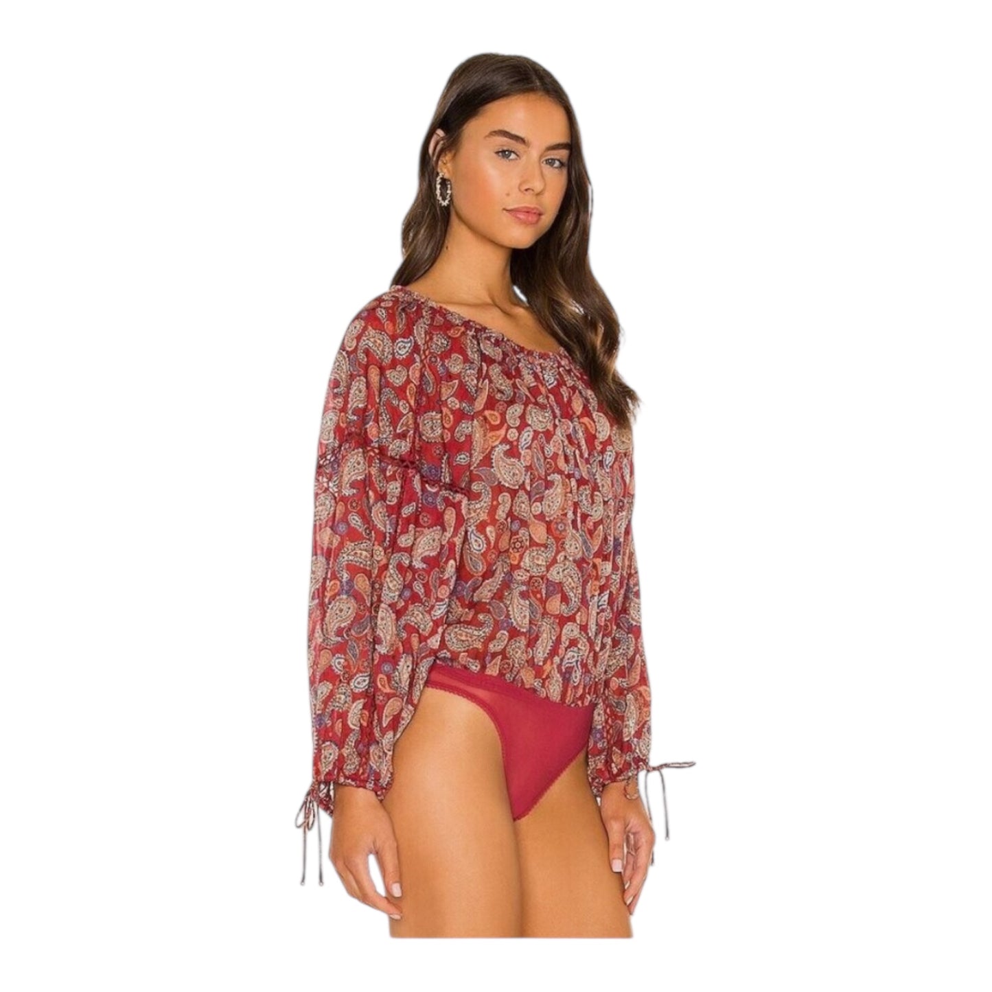 Sundown Red Paisley Bodysuit Blouse size XSmall