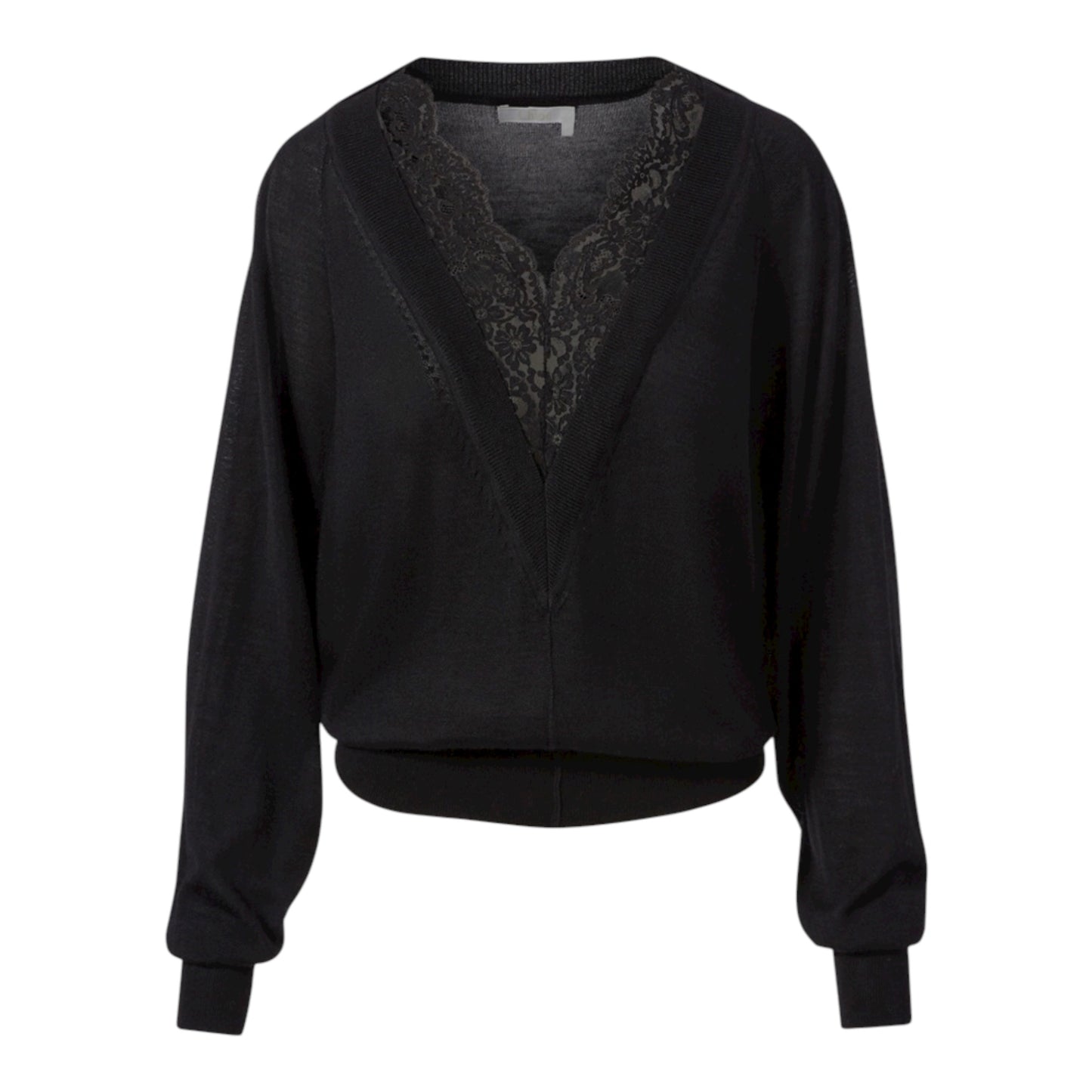 Wool V-Neck Sweater With Lace Insert size Small