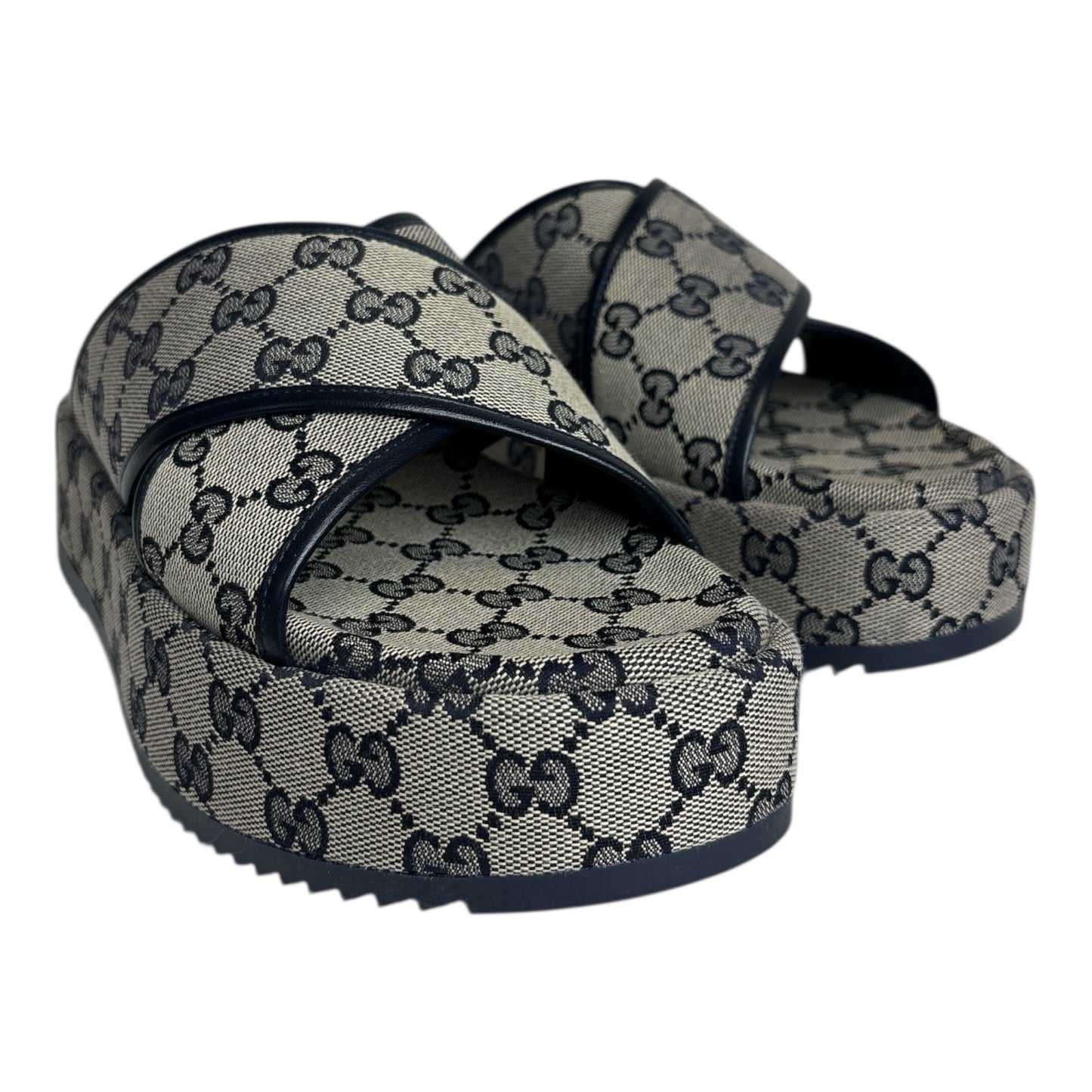 Monogram Criss Cross Platform Slide Sandals size 38.5
