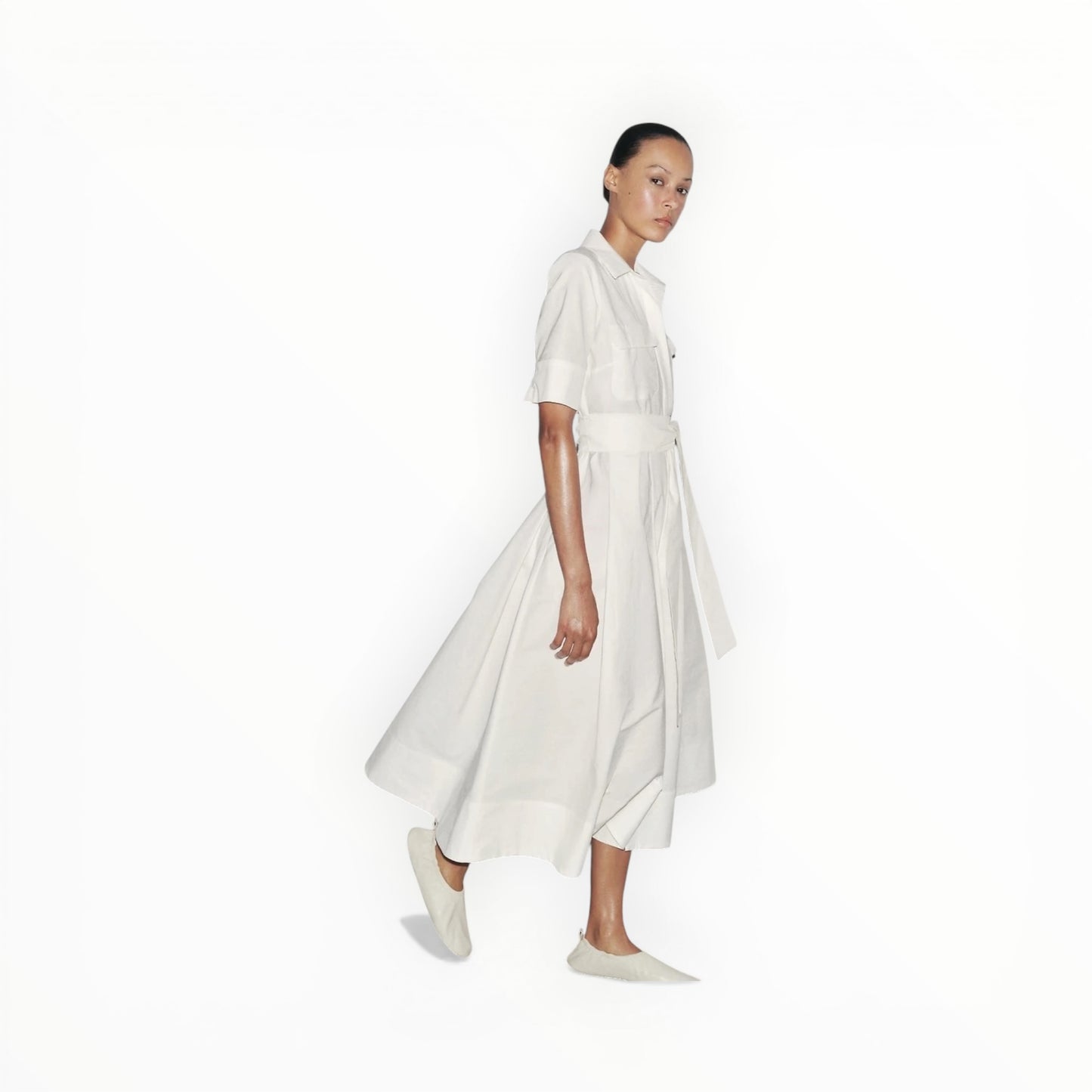 Poplin Belted Midi Dress size M NEW WITH TAGS
