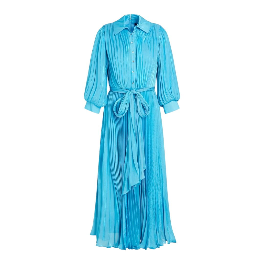 Pleated metallic chiffon midi shirt dress size 14 NWT