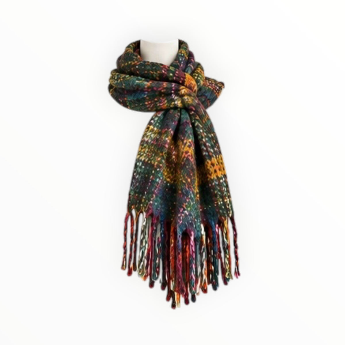 Multicolour Plaid Fringe Oversized Scarf Shawl size XL