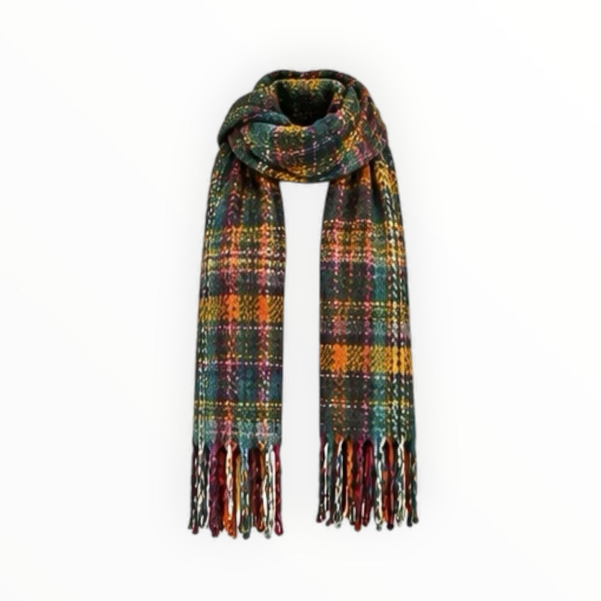 Multicolour Plaid Fringe Oversized Scarf Shawl size XL