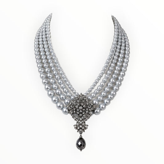 Silver Pearl Statement Necklace