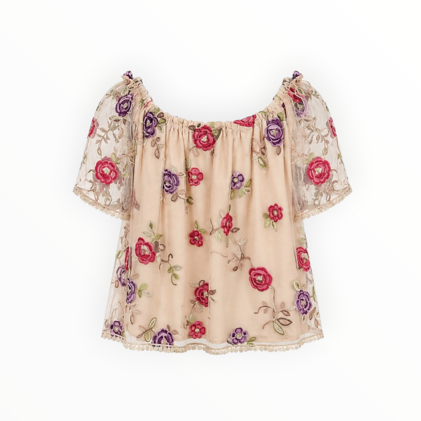 Embroidered Floral Mesh Off-the-Shoulder Top size XS