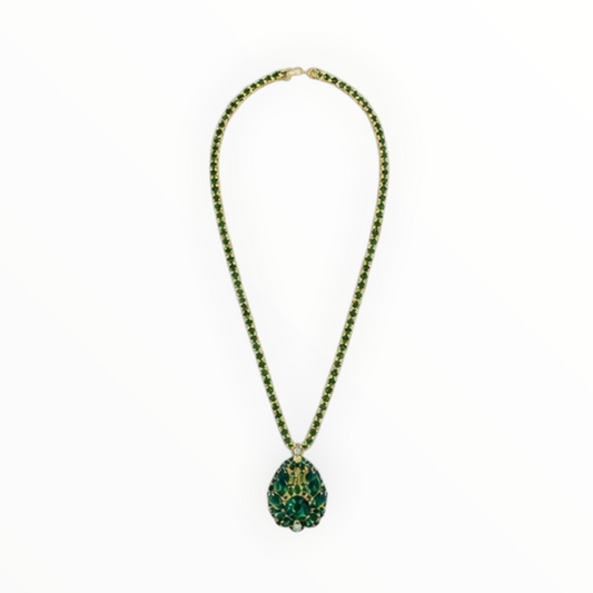 Emerald Rhinestone Convertible Brooch Pendant & Tennis Necklace