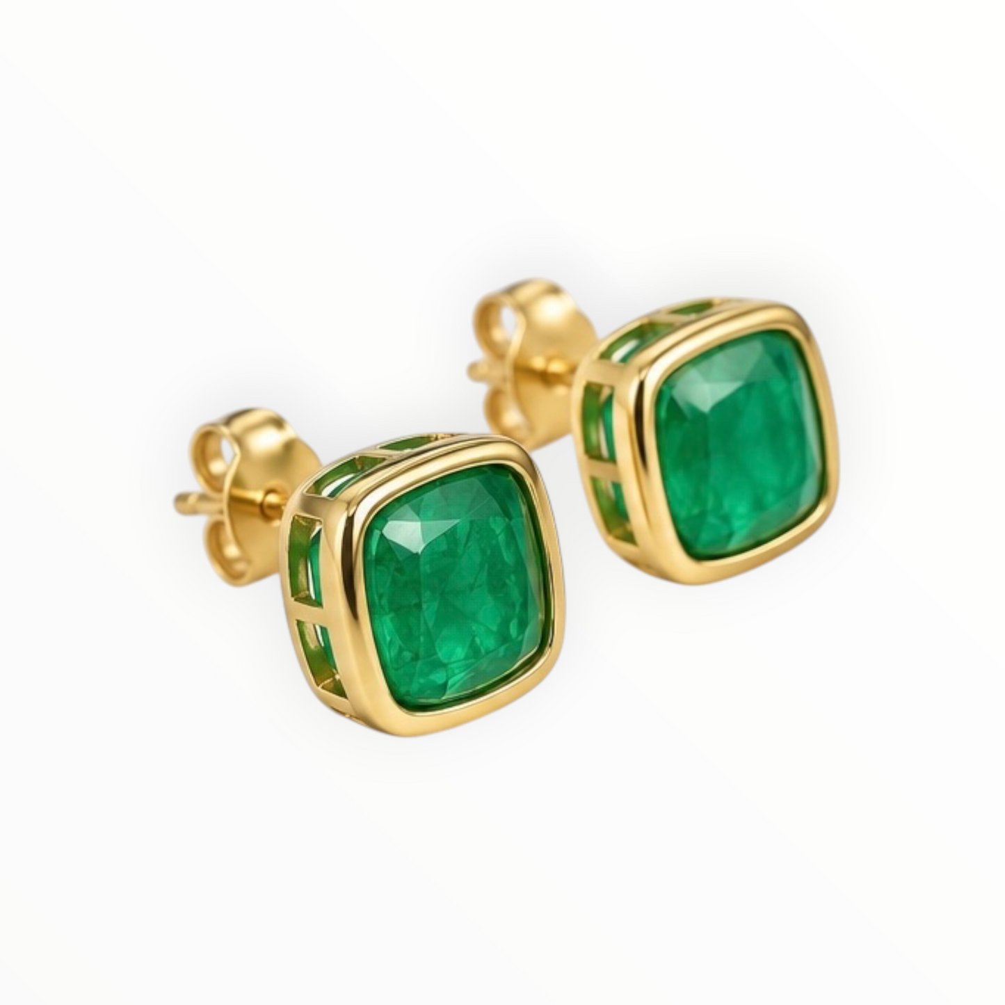 Green Cushion Stone Earrings