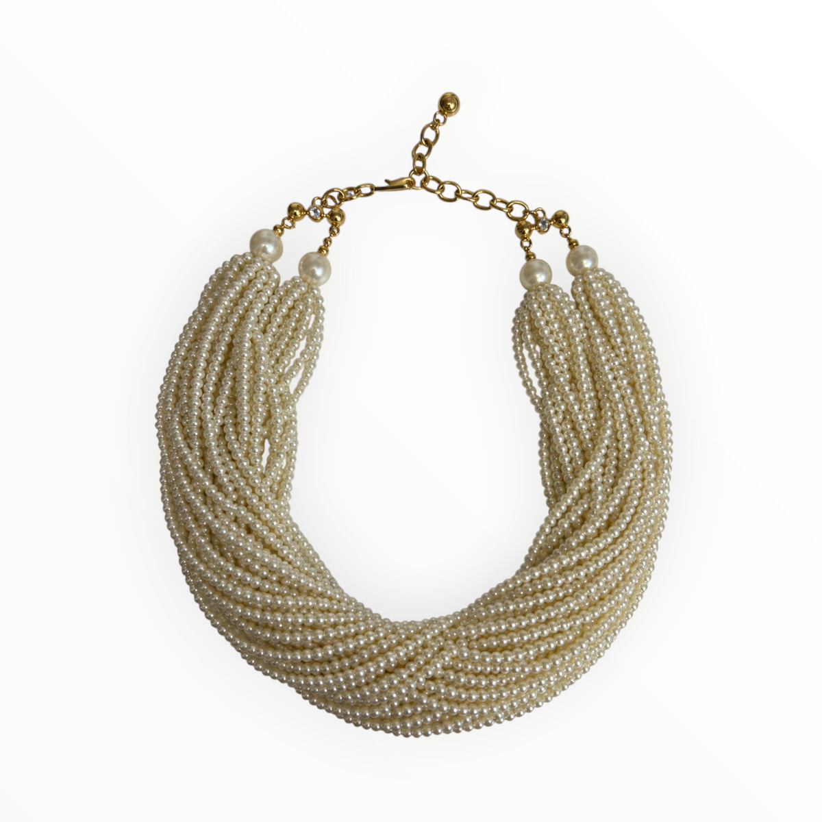 Multi-Strand Pearl Necklace, detachable Crystal Scarf Clip & Clip-On Earring Set