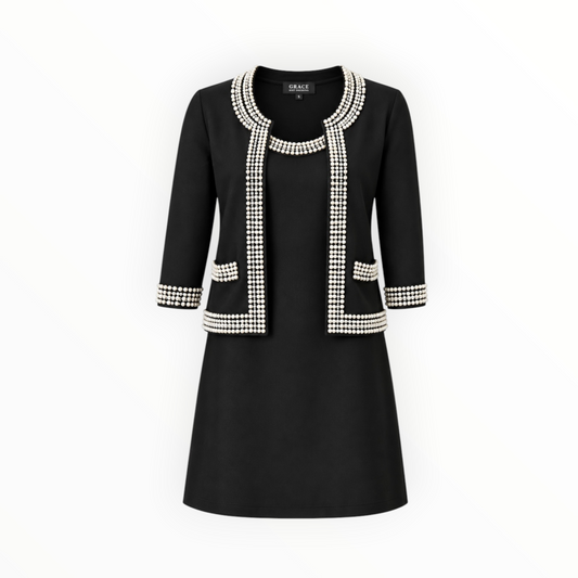Pearl-Embellished Dress & Cardigan Set size S
