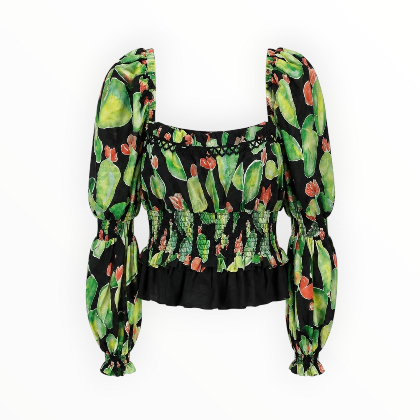 Tropical Print Puff Sleeve Top & Skirt Set size L