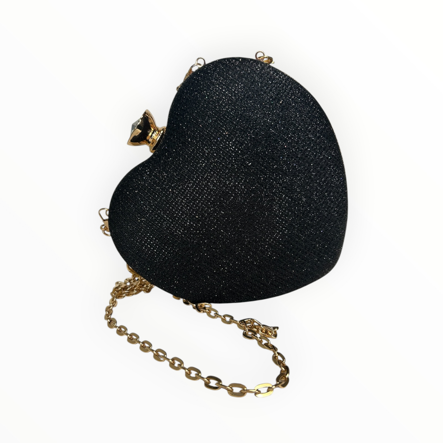 Heart-Shaped Clutch with Gold Handle & Chain Strap