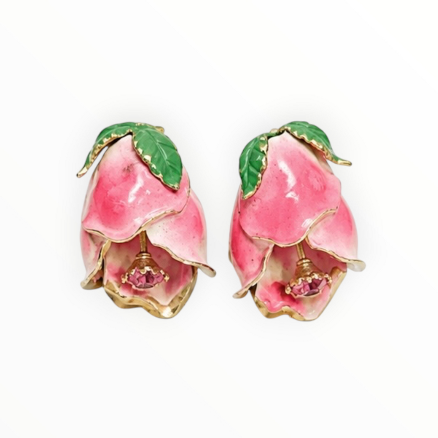 Enamel Floral Clip-On Earrings