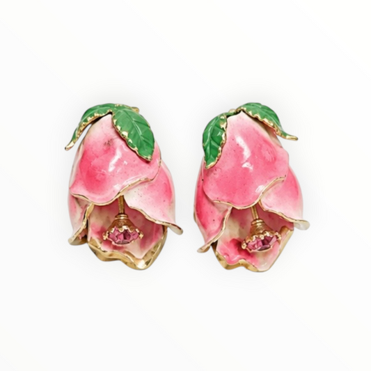 Enamel Floral Clip-On Earrings