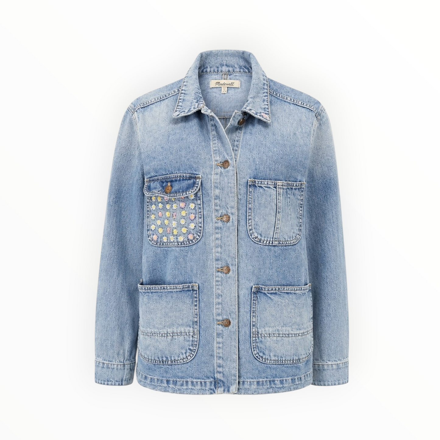 Embroidered Pocket Denim Utility Jacket size L