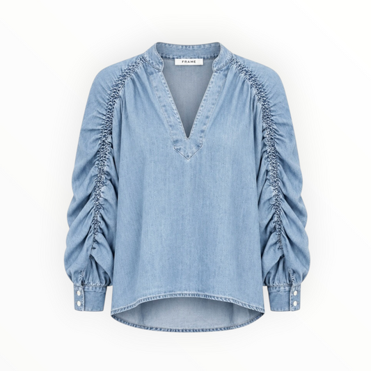 Ruched Denim Blouse size S NEW WITH TAGS