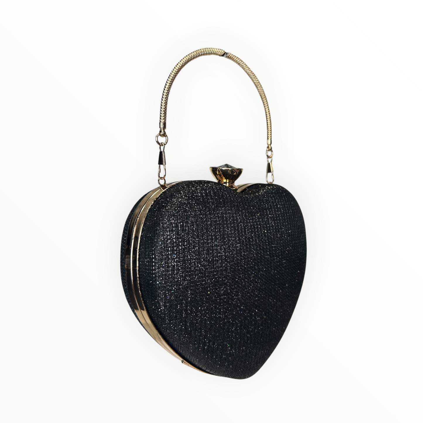 Heart-Shaped Clutch with Gold Handle & Chain Strap