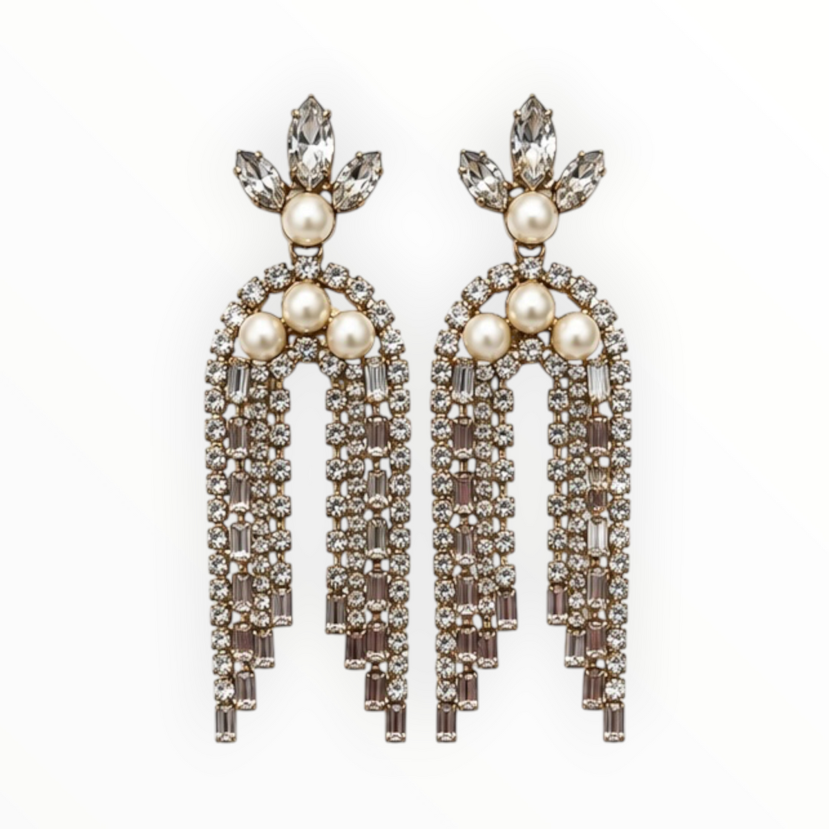 Pearl & Crystal Rhinestone Fringe Earrings