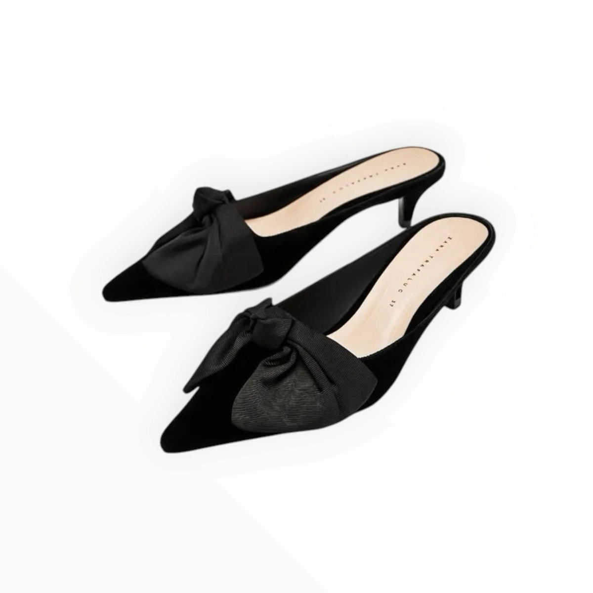 Velvet Bow Pointed-Toe Kitten Heel Mules size 38 NWT