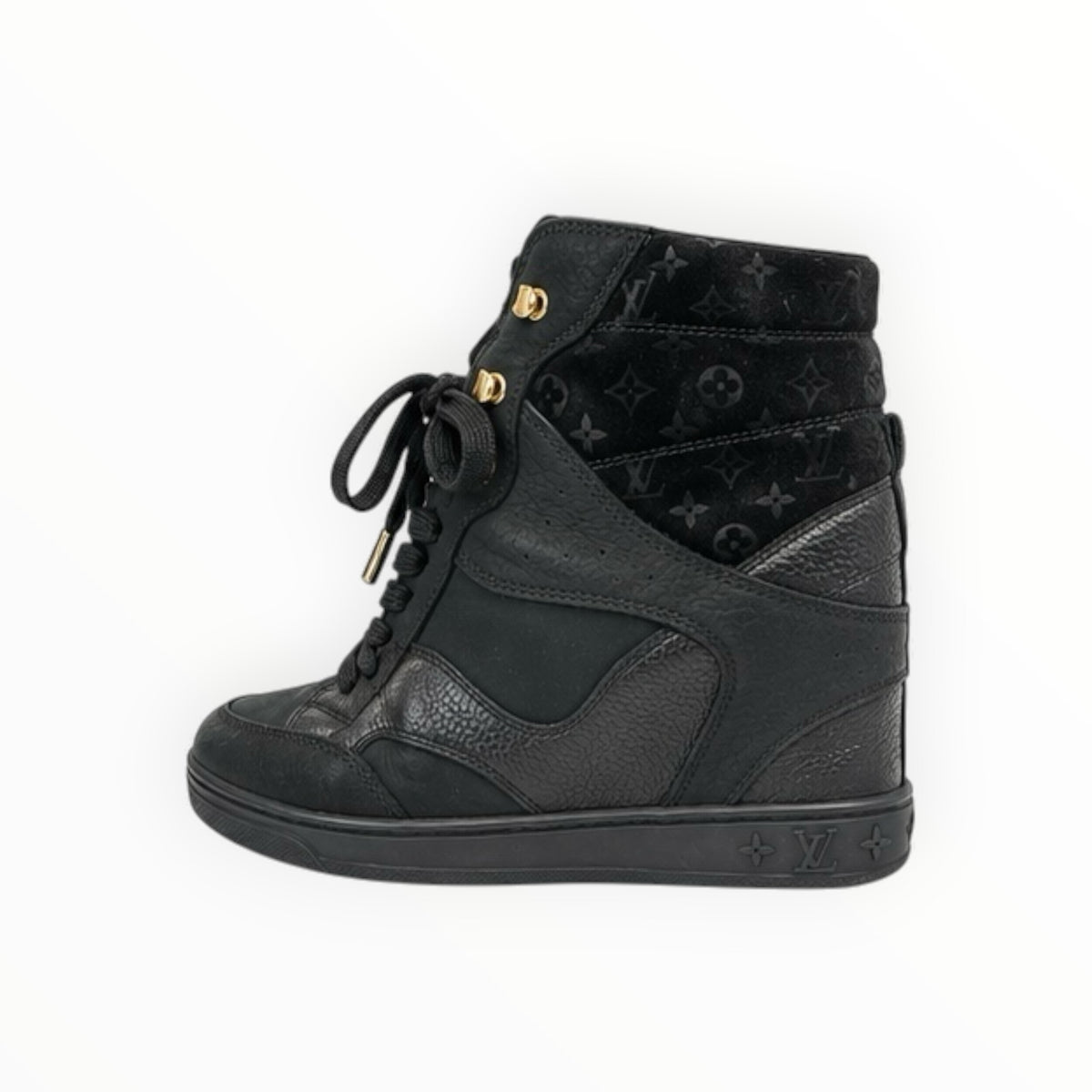 Monogram Suede Wedge High-Top Sneakers size 36.5