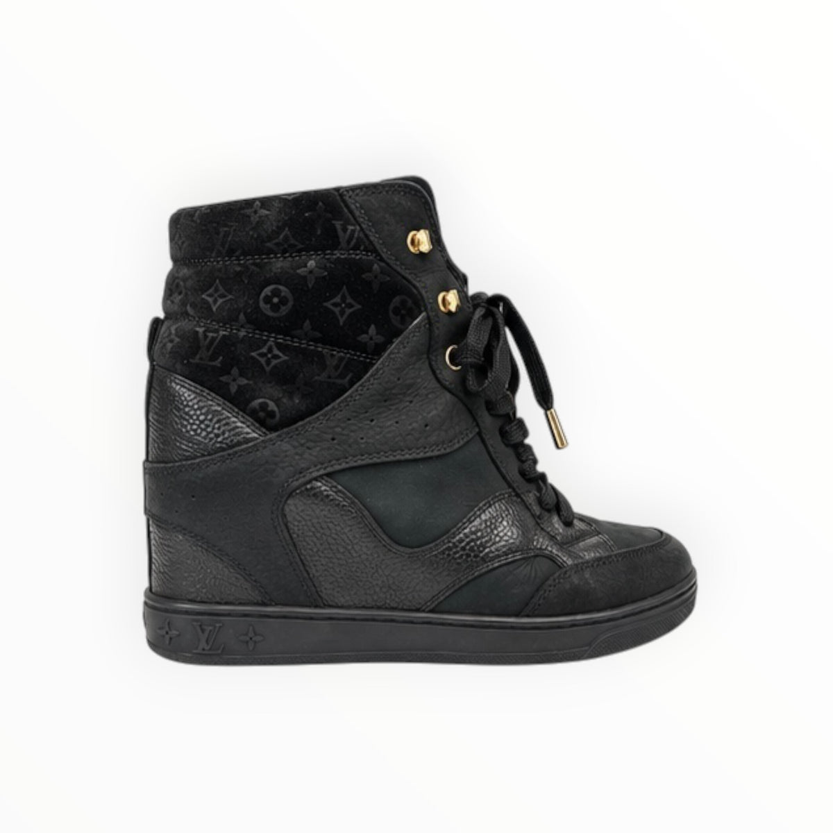 Monogram Suede Wedge High-Top Sneakers size 36.5