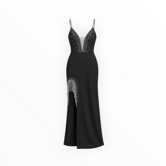 Rhinestone Fringe Maxi Dress size L