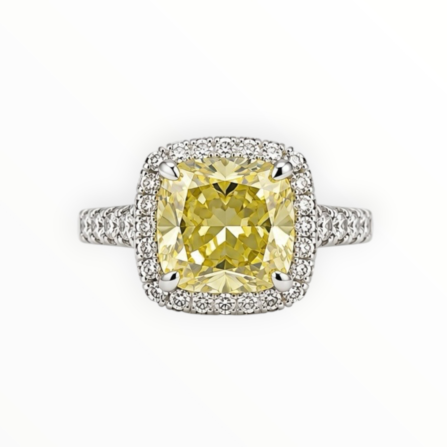 Yellow Cushion-Cut Halo Ring size 7