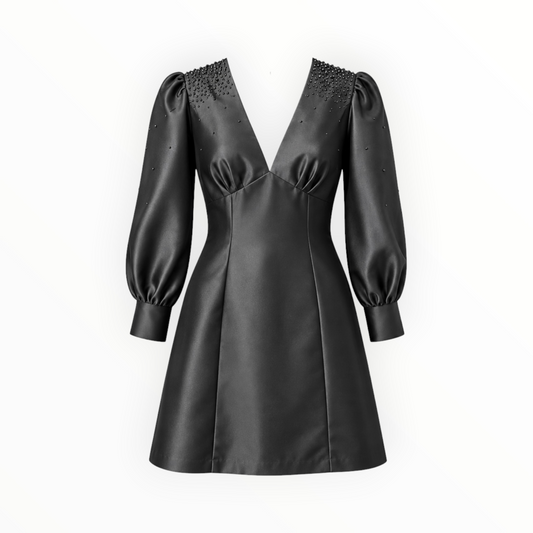 Satin Embellished Puff-Sleeve Dress size S