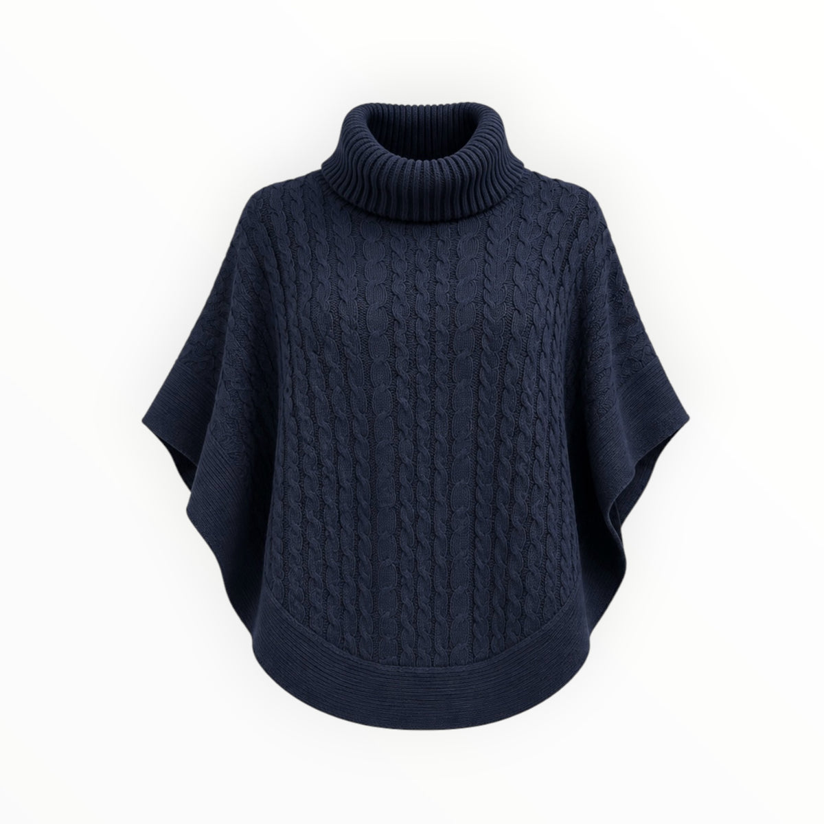 Cable-Knit Turtleneck Poncho One Size