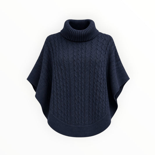Cable-Knit Turtleneck Poncho One Size