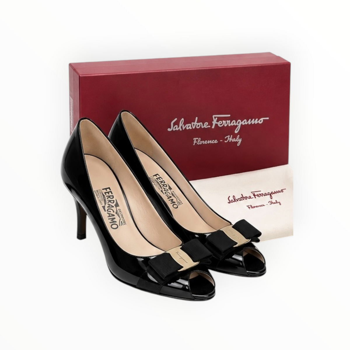 Patent Peep-Toe Bow Pumps size 7.5