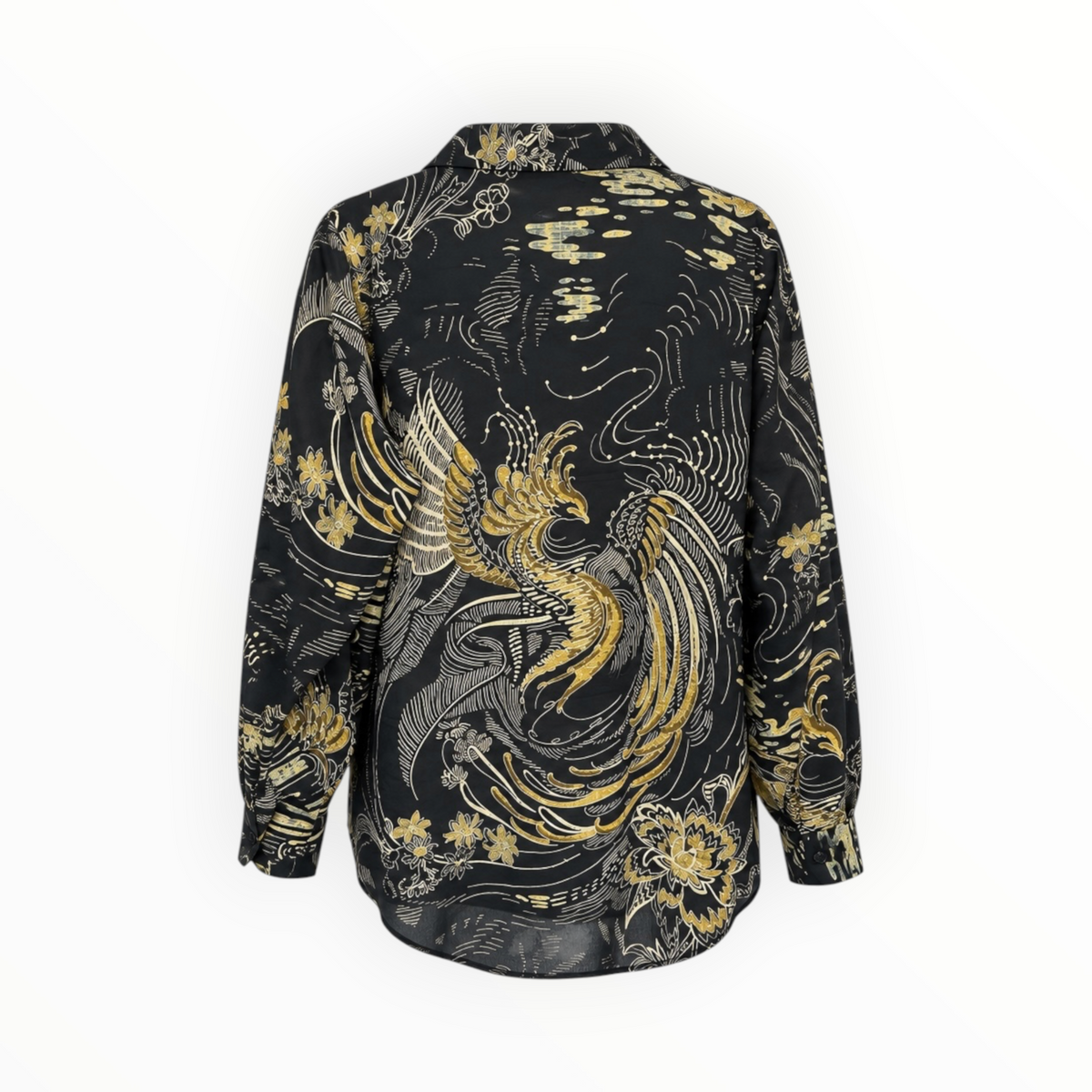 Oriental Bird Print Button-Up Blouse size 12
